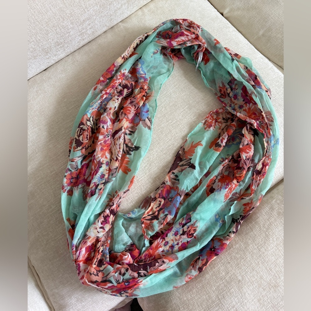 Charlotte Russe Floral Teal and Coral Scarf